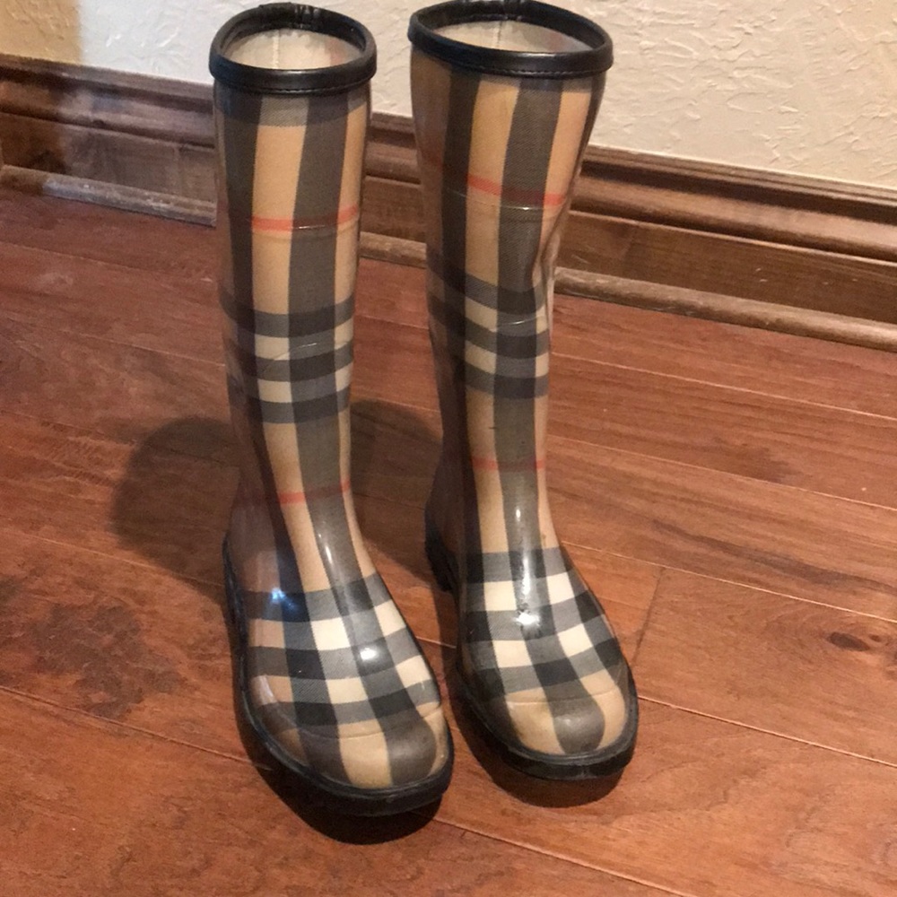 Burberry Plaid Winter Rain Boots - Black, Tan, Red